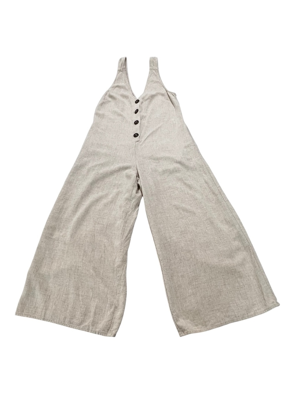 Sadie & Sage Linen Blend Wide Leg Jumpsuit Oatmeal Beige Lagenlook Size S